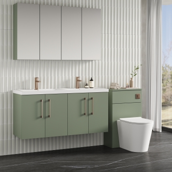 Nuie Arno Wall Hung 4-Door Vanity Unit with Double Polymarble Basin 1200mm Wide - Satin Green