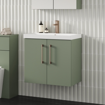 Nuie Arno Wall Hung 2-Door Vanity Unit with Basin-3 500mm Wide - Satin Green