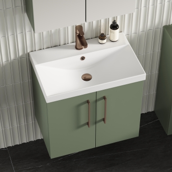 Nuie Arno Wall Hung 2-Door Vanity Unit with Basin-3 500mm Wide - Satin Green