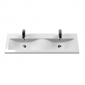 Nuie Arno Wall Hung 4-Door Vanity Unit with Double Ceramic Basin 1200mm Wide - Satin Green