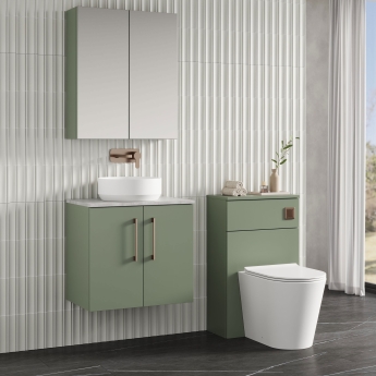 Nuie Arno Wall Hung 2-Door Vanity Unit with Bellato Grey Worktop 600mm Wide - Satin Green | Product Image