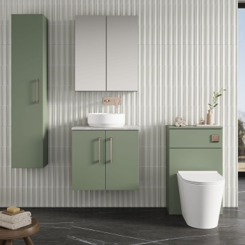 Nuie Arno Wall Hung 2-Door Vanity Unit with Bellato Grey Worktop 600mm Wide - Satin Green | Product Image