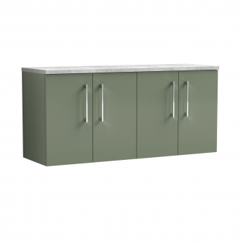 Nuie Arno Wall Hung 4-Door Vanity Unit with Bellato Grey Worktop 1200mm Wide - Satin Green | Product Image