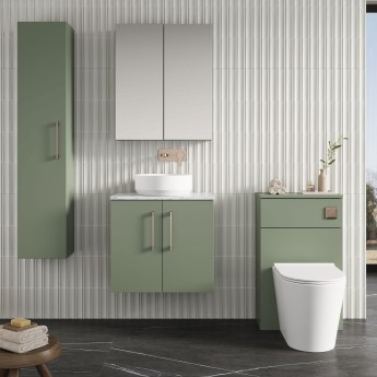 Nuie Arno Wall Hung 2-Door Vanity Unit with Carrera Marble Worktop 600mm Wide - Satin Green | Product Image
