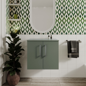 Nuie Arno Wall Hung 2-Door Vanity Unit with Worktop 600mm Wide - Satin Green