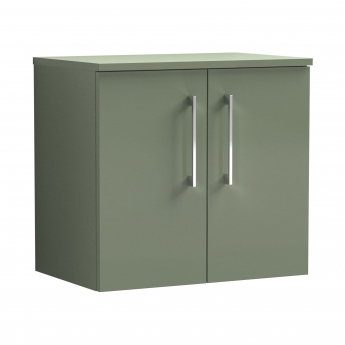Nuie Arno Wall Hung 2-Door Vanity Unit with Worktop 600mm Wide - Satin Green