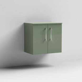 Nuie Arno Wall Hung 2-Door Vanity Unit with Worktop 600mm Wide - Satin Green