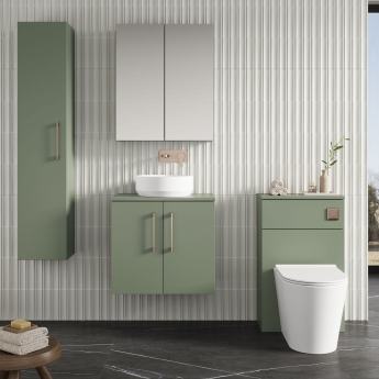 Nuie Arno Wall Hung 2-Door Vanity Unit with Worktop 600mm Wide - Satin Green | Product Image