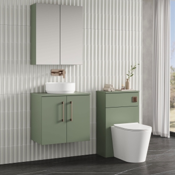Nuie Arno Wall Hung 2-Door Vanity Unit with Worktop 600mm Wide - Satin Green | Product Image
