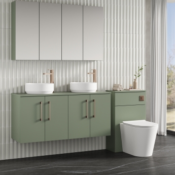 Nuie Arno Wall Hung 4-Door Vanity Unit with Worktop 1200mm Wide - Satin Green | Product Image