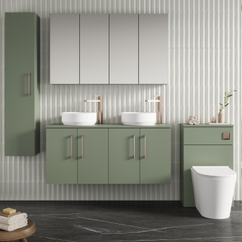 Nuie Arno Wall Hung 4-Door Vanity Unit with Worktop 1200mm Wide - Satin Green | Product Image
