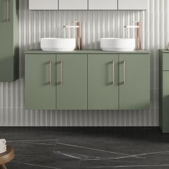 Nuie Arno Wall Hung 4-Door Vanity Unit with Worktop 1200mm Wide - Satin Green | Product Image