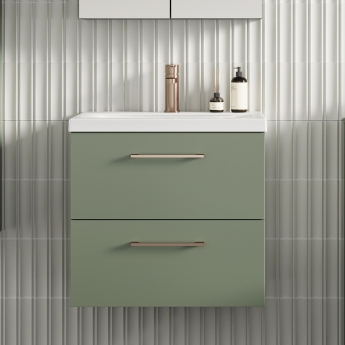Nuie Arno Wall Hung 2-Drawer Vanity Unit with Basin-1 600mm Wide - Satin Green