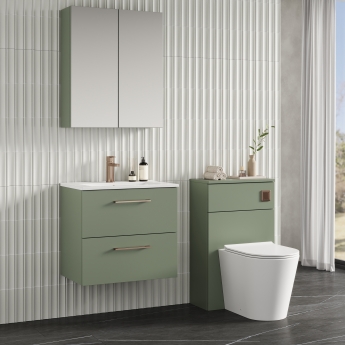 Nuie Arno Wall Hung 2-Drawer Vanity Unit with Basin-2 600mm Wide - Satin Green