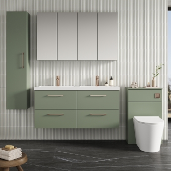 Nuie Arno Wall Hung 4-Drawer Vanity Unit with Double Polymarble Basin 1200mm Wide - Satin Green
