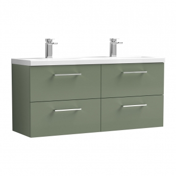 Nuie Arno Wall Hung 4-Drawer Vanity Unit with Double Ceramic Basin 1200mm Wide - Satin Green