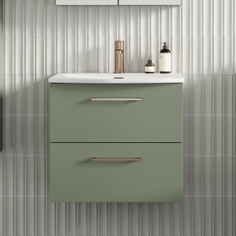 Nuie Arno Wall Hung 2-Drawer Vanity Unit with Basin-4 600mm Wide - Satin Green