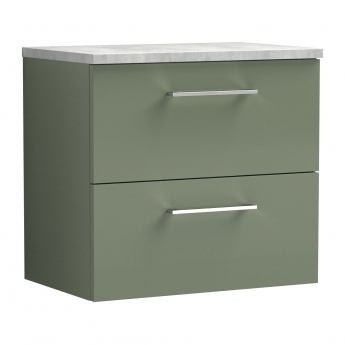 Nuie Arno Wall Hung 2-Drawer Vanity Unit with Bellato Grey Worktop 600mm Wide - Satin Green