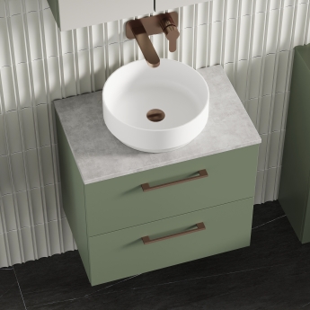 Nuie Arno Wall Hung 2-Drawer Vanity Unit with Bellato Grey Worktop 600mm Wide - Satin Green