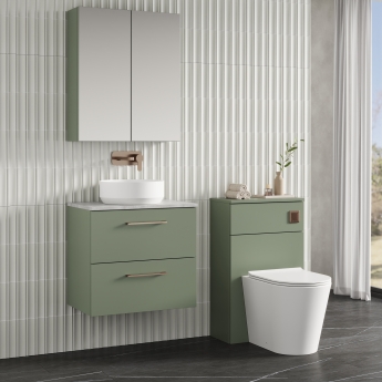 Nuie Arno Wall Hung 2-Drawer Vanity Unit with Bellato Grey Worktop 600mm Wide - Satin Green