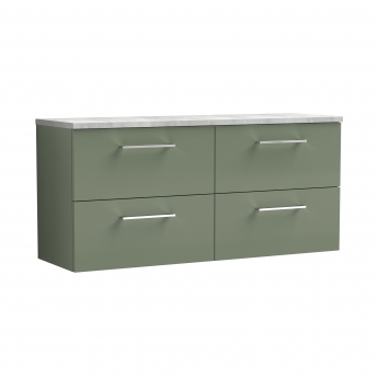 Nuie Arno Wall Hung 4-Drawer Vanity Unit with Bellato Grey Worktop 1200mm Wide - Satin Green | Product Image