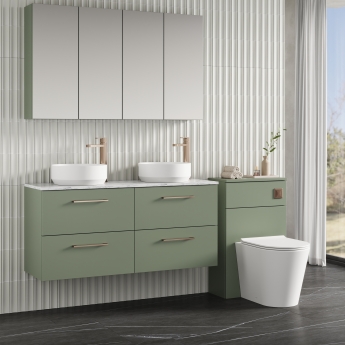 Nuie Arno Wall Hung 4-Drawer Vanity Unit with Carrera Marble Worktop 1200mm Wide - Satin Green | Product Image