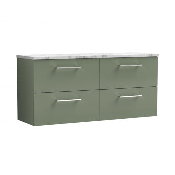 Nuie Arno Wall Hung 4-Drawer Vanity Unit with Carrera Marble Worktop 1200mm Wide - Satin Green | Product Image