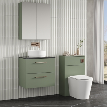 Nuie Arno Wall Hung 2-Drawer Vanity Unit with Sparkling Black Worktop 600mm Wide - Satin Green