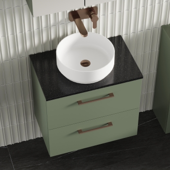 Nuie Arno Wall Hung 2-Drawer Vanity Unit with Sparkling Black Worktop 600mm Wide - Satin Green
