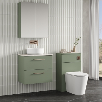 Nuie Arno Wall Hung 2-Drawer Vanity Unit with Sparkling White Worktop 600mm Wide - Satin Green