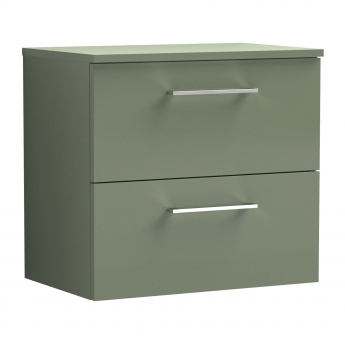 Nuie Arno Wall Hung 2-Drawer Vanity Unit with Worktop 600mm Wide - Satin Green