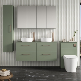 Nuie Arno Wall Hung 4-Drawer Vanity Unit with Worktop 1200mm Wide - Satin Green | Product Image