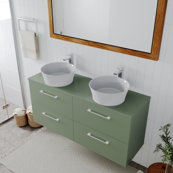 Nuie Arno Wall Hung 4-Drawer Vanity Unit with Worktop 1200mm Wide - Satin Green