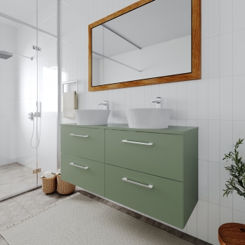 Nuie Arno Wall Hung 4-Drawer Vanity Unit with Worktop 1200mm Wide - Satin Green