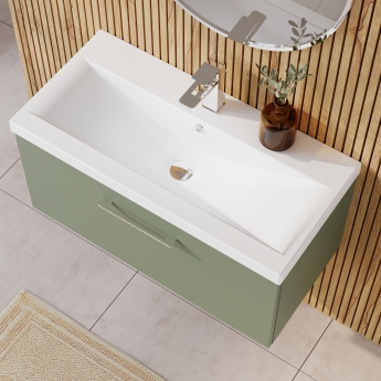 Nuie Arno Wall Hung 1-Drawer Vanity Unit with Basin-1 800mm Wide - Satin Green
