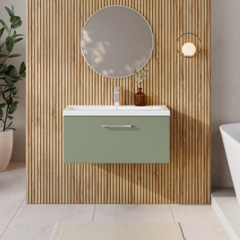 Nuie Arno Wall Hung 1-Drawer Vanity Unit with Basin-1 800mm Wide - Satin Green