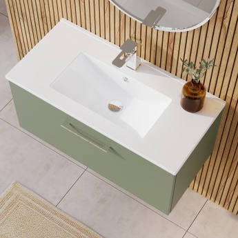 Nuie Arno Wall Hung 1-Drawer Vanity Unit with Basin-2 800mm Wide - Satin Green
