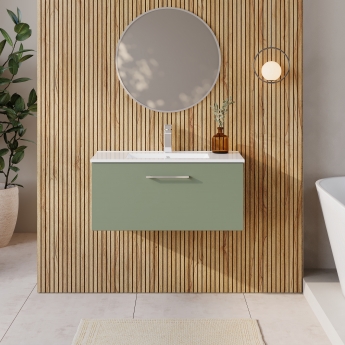 Nuie Arno Wall Hung 1-Drawer Vanity Unit with Basin-2 800mm Wide - Satin Green