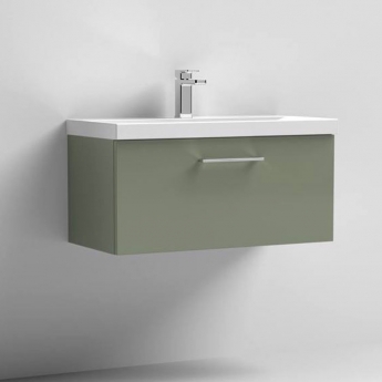 Nuie Arno Wall Hung 1-Drawer Vanity Unit with Basin-3 800mm Wide - Satin Green
