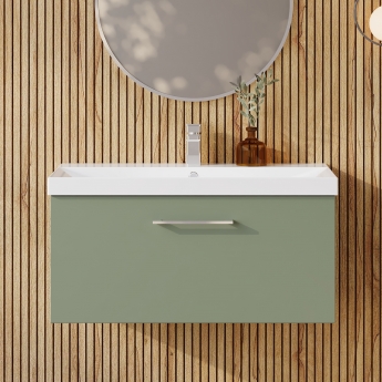 Nuie Arno Wall Hung 1-Drawer Vanity Unit with Basin-3 800mm Wide - Satin Green