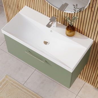 Nuie Arno Wall Hung 1-Drawer Vanity Unit with Basin-3 800mm Wide - Satin Green