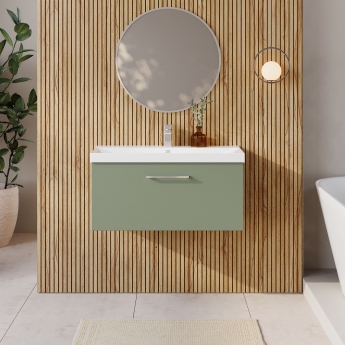 Nuie Arno Wall Hung 1-Drawer Vanity Unit with Basin-3 800mm Wide - Satin Green