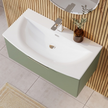 Nuie Arno Wall Hung 1-Drawer Vanity Unit with Basin-4 800mm Wide - Satin Green