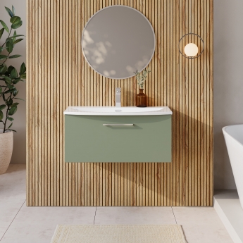 Nuie Arno Wall Hung 1-Drawer Vanity Unit with Basin-4 800mm Wide - Satin Green