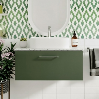 Nuie Arno Wall Hung 1-Drawer Vanity Unit with Sparkling White Worktop 800mm Wide - Satin Green