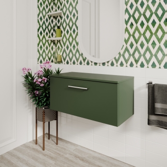 Nuie Arno Wall Hung 1-Drawer Vanity Unit with Worktop 800mm Wide - Satin Green
