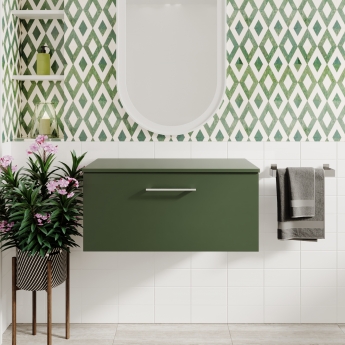 Nuie Arno Wall Hung 1-Drawer Vanity Unit with Worktop 800mm Wide - Satin Green