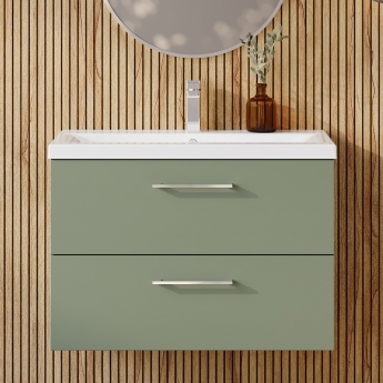 Nuie Arno Wall Hung 2-Drawer Vanity Unit with Basin-1 800mm Wide - Satin Green