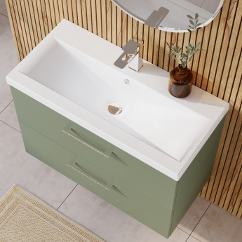Nuie Arno Wall Hung 2-Drawer Vanity Unit with Basin-1 800mm Wide - Satin Green