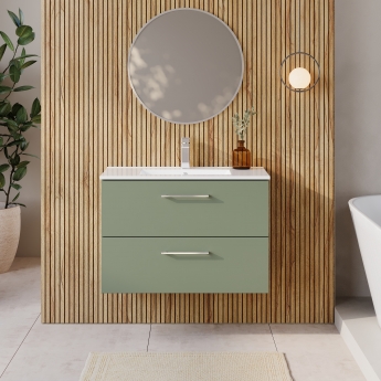 Nuie Arno Wall Hung 2-Drawer Vanity Unit with Basin-2 800mm Wide - Satin Green